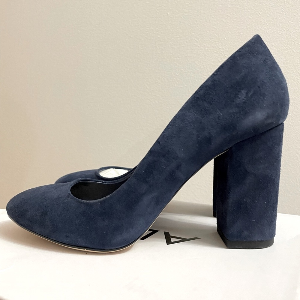 Aldo Miryma Navy Blue Suede Leather Almond Toe Block Heels Size 6
